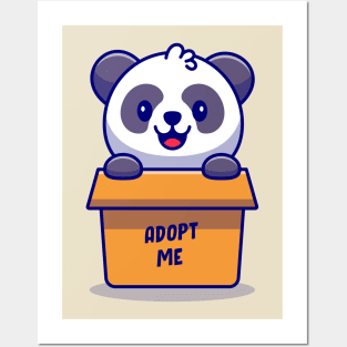 Cute Panda Playing In Box Cartoon Posters and Art